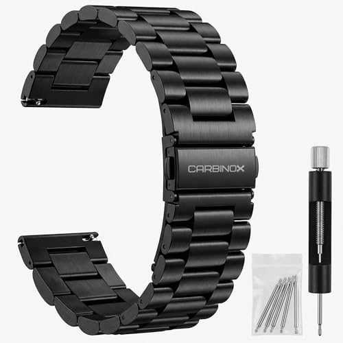 CARBINOX Metal Band Durable 22mm Compatible Smartwatches with Toolkit Included - Stainless Steel, Adjustable, Secure Fit