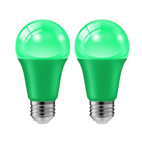 2 Pack 9W 120V E26 Base A19 LED Green Light Bulb for Party Christmas Decor