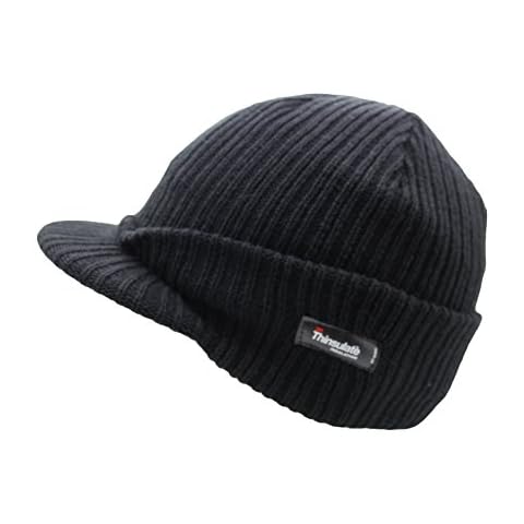 Unisex Black Thinsulate Winter Peak Beanie Hat Fleece Lined Cover