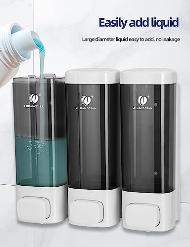 Bathroom Soap Dispenser for Shower Gel Lotion Shampoo Conditioner Container 320ml Kitchen Dish Soap Dispenser Wall Mounted No Drill (320mlx2 Grey) - Image 2
