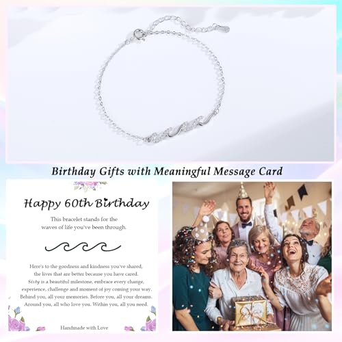 Image of Gifts for Women Christmas Birthday, Silver Wave Bracelets for Woman Mom Wife Grandma Daughter Granddaughter Friend Sister, The Waves of Life We've Through Together Mothers Day Graduation Gift