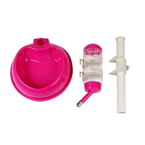 Pawow Pet Small Dog Cat Automatic Water Food Feeder Bowl Bottle Standing Dispenser With Hook Adjustable Height, Detachable, Food Water Bowl 18.6 Oz,Water Bottle 16.9 Oz #TOP6