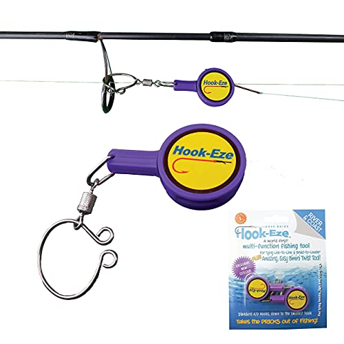 HOOK-EZE Fishing Knot Tying Tool for Fishing Hooks All in One â€“ Cover Hooks on Fishing Rods | Line Cutter | for Saltwater Freshwater Bass Kayak Ice Fishing (Purple)