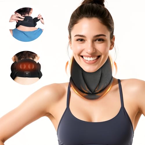 Heated Neck Braces for Neck Pain and Support, Adjustable Soft Cervical Collar Promote Proper Posture & Spinal Alignment at Work, During Trip, and While Sleeping for Women & Men