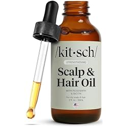 Kitsch Rosemary Oil for Hair Growth -With Castor Oil, Biotin & Jojoba- 60mL | Pre-Wash Hair Oil For Hair Care – Adds Shine, Strengthens Roots, Scalp Treatment – Lavender Scent