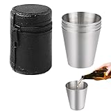 4 Stück Edelstahlbecher,Edelstahl Schnaps-Becher,30ml Stapelbare Schnapsbecher,Flachmann Becher,Stapelbare Schnapsbecher mit 1 Leder-Tasche,EdelstahlBecher,Schnapsbecheredelstahl für Outdoor Urlaub