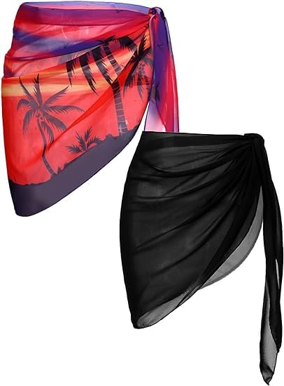Image of Ekouaer 2 Pieces Women Beach Sarongs Sheer Cover Ups Chiffon Bikini Wrap Skirt for Swimwear S-XXL
