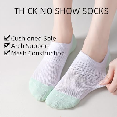 Image of EPEIUS Thick No Show Socks for Women Athletic Ankle Socks Cushioned Running Low Cut Non Slip Footies 3 /6 Pairs