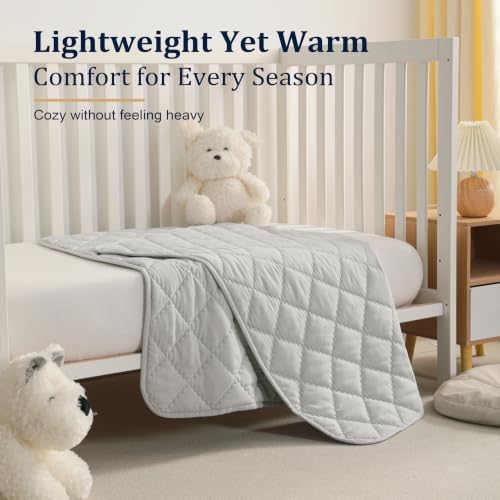 Image of BEDSUM Toddler Quilt 43x60, Microfiber Kids Quilt Toddler Bed, Light Grey | Lightweight Soft Comfort for Toddler Beds, Daycare, Preschool Naps, Boys Girls, Machine Washable All Season Toddler Comforter
