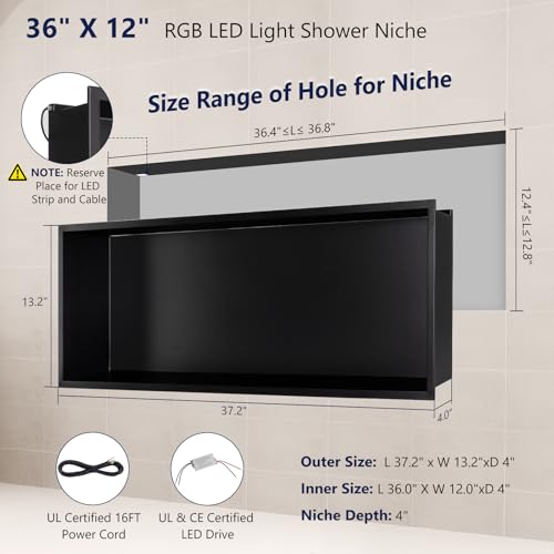 Hofuliving Shower Niche 36" X 12" RGB LED Shower Niche Insert Tile Ready by Hofuliving - Used condition - Image 2