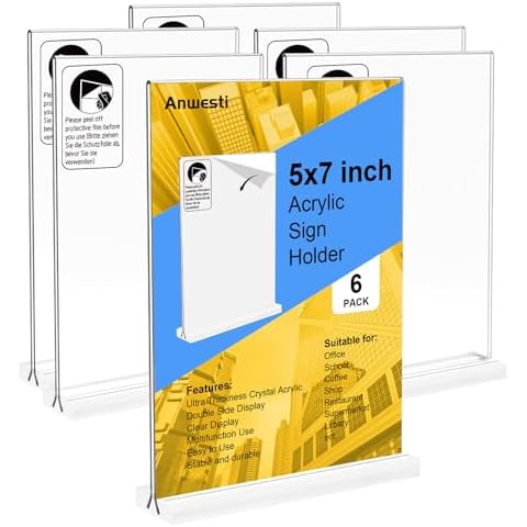Anwesti 6 Pack Acrylic Sign Holder 5x7 Inches, Clear Small Acrylic Document Holder Frames, Plastic Table Brochure Sign Holder for Office, Events, School, Shop, Trade suppliers Cover