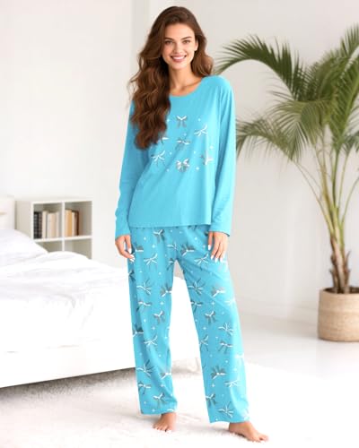 Image of Womens Pajama Sets Soft Lounge Set Heart Ladies Pajamas Pants Sleepwear with Pockets Soft Pjs for Women Set