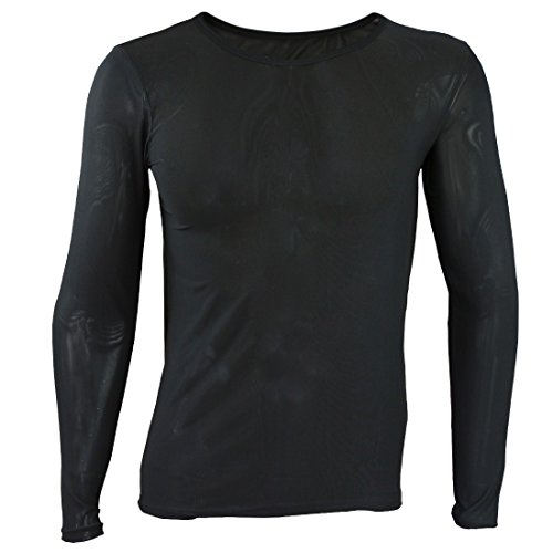 Yizyif Men's Mesh Sheer T-Shirt Top Transparent Long Sleeve Slim Fit Undershirt Black X-Large #TOP4