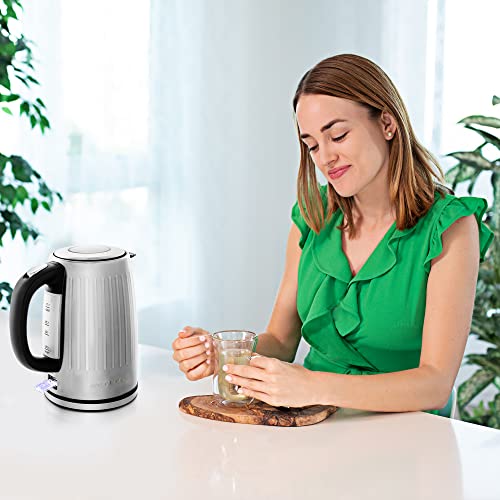 Ovente Stainless Steel Electric Kettle Hot Water Boiler 1.7 Liters - Powerful 1750W Bpa Free W/Auto Shut Off & Boil Dry Protection, Portable Instant Hot Water Pot For Coffee & Tea - Silver Ks711S #TOP6