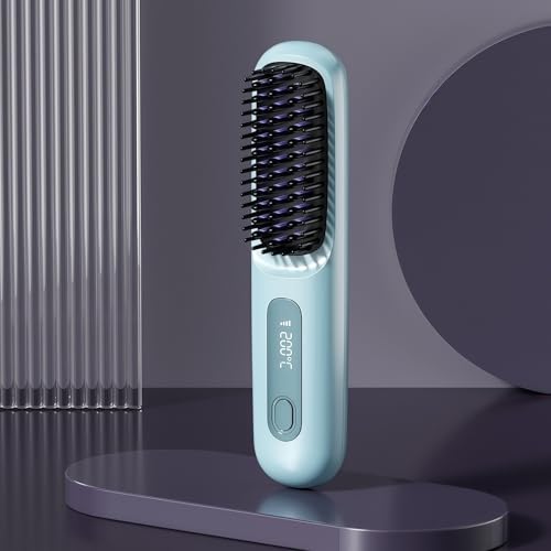 Draadloze stijlborstel voor kort haar, stijlborstel 2026, stijlstijlborstel met negatieve lonen, 3 temperatuurniveaus, lcd-display, voor reizen en dagelijks gebruik (blauw)
