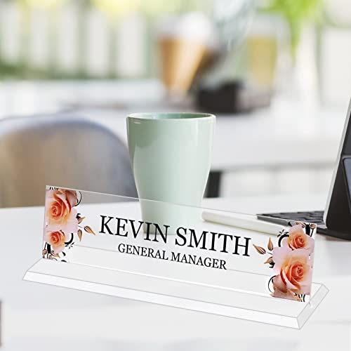 Custom Acrylic Name Plate for Desk, Office Personalized Desk Name Plate with Acrylic Holder, Elegant Desk Decorations, Unique Gift, 10 Styles (2.12"x 8")