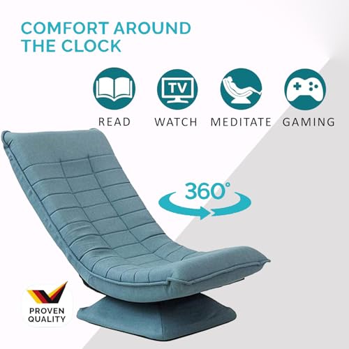 Image of Kawachi Alloy Steel Folding Swivel Nirvana Moon Chair Leisure Lounge Sofa 360 Degree Rotation Adjustable Recliner Bedroom Floor Chair (Blue)