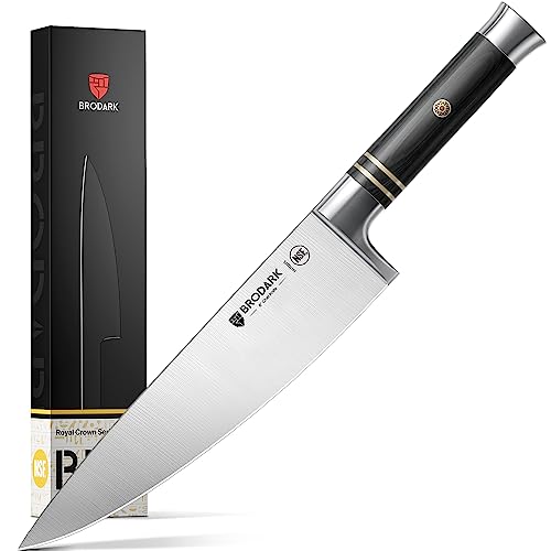 Brodark Chef Knife, 8 Inch Pro Kitchen Knife With Sheath, Japanese Aus-10 Stainless Steel Sharp Chefs Knife With Wooden Handle, Royal-Crown Series #TOP7