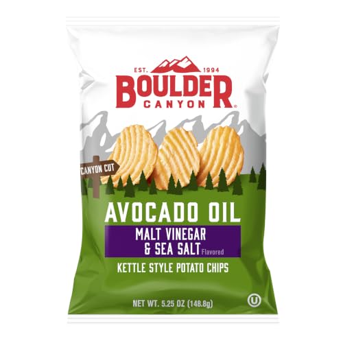 Image of Boulder Canyon Avocado Oil Malt Vinegar & Sea Salt Canyon Cut Kettle Style Potato Chips, 5.25 oz. - Pack of 12