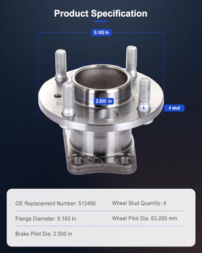 ECCPP Wheel Hub and Bearing Assembly Rear 512490 fit for Ford Fiesta 2011-2018 4 Lugs Wheel Bearing Hubs with ABS 2pcs