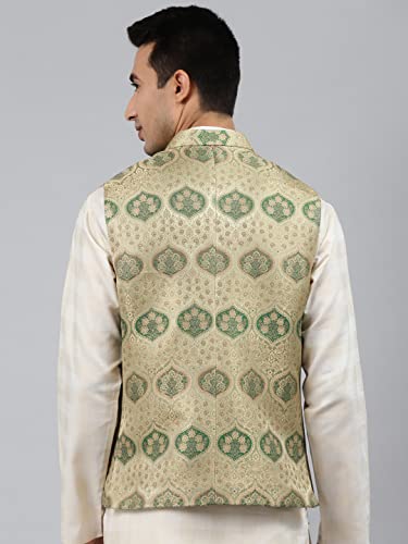 Image of MANQ Men Fawn Woven Jaquard Silk Nehru Jacket