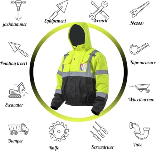 Image of sesafety Reflective Jacket for Men, High Visibility Jackets, Safety Jackets for Men, Hi Vis Construction Bomber Jackets Waterproof with Pockets and Zipper, Black Bottom, Class 3