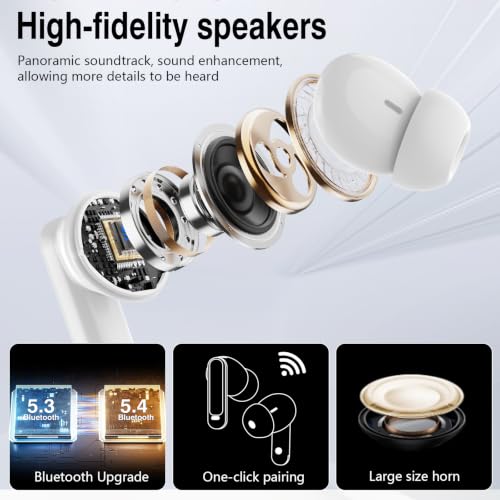 Image of Thunelec Wireless Earbuds with Touch Screen, 2026 New Bluetooth 5.4 Headphones with ANC /ENC Mic, 50H HiFi Stereo Ear Buds with 5 EQ Modes, Transparency Mode, IPX7 Earphones for Running, Rose Glod