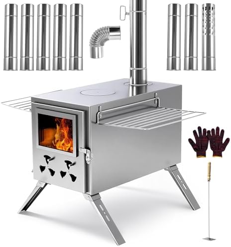 Greenhouse Heaters Wood Burning - Which Ones Truly Stand Out? 5 H&ZT Large Hot Tent Stove, Upgraded Wood Burning Stove with 9 Chimney Pipes, Portable Camping Heater for Cooking, Hunting & Winter Warmth