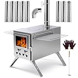 H&ZT Large Hot Tent Stove, Upgraded Wood Burning Stove with 9 Chimney Pipes, Portable Camping Heater for Cooking, Hunting & Winter Warmth