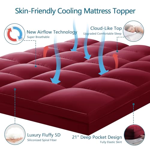 CHOKIT Queen Mattress Topper, Extra Thick Pillow Top Mattress Pad for Back Pain Relief, Cooling Bed Topper Mattress Cover with 8-21 Inch Deep Pocket