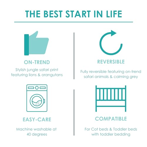 Clair de Lune Jungle Dream Reversible Cot Bed Duvet Cover and Pillowcase Set 120 x 150 cm , White/Grey - Cosy Home Interiors Clair de Lune Jungle Dream Reversible Cot Bed Duvet Cover and Pillowcase Set 120 x 150 cm , White/Grey - Image 5