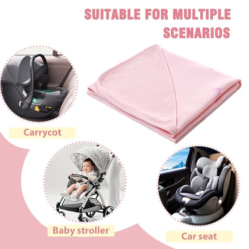 Einschlagdecke Babydecke für Babyschale Kinderwagen Kuscheldecke 90 x 90 cm Waffelstoff Universal Baby Decke für Buggy Autositz (Einlagig-Rosa),0.5 Tog