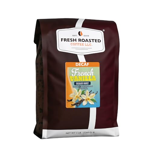 Image of Fresh Roasted Coffee, Decaf French Vanilla Flavored Drip Ground Coffee, Medium Roast, Kosher, 5 lb (80 oz)