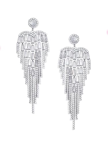 Image of Rubans Long Dangler Earrings Crystal & American Diamond Zirconia Jewellery Gift for Women & Girls