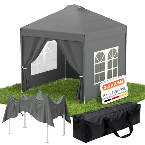Huracan Garten Pavillon 2.5x2.5m mit abnehmbaren Seitenwänden Faltpavillon Wasserdicht Stabil Pop up Partyzelt Faltbar Gartenpavillon Höhenverstellbar Klappbar UV-Schutz Festivalzelt Anthracite