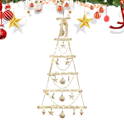 Árbol de Navidad de Pared Tipo de Escalera - Luces Navideñas Planas De Madera con LED,Decoración De Pared para Dormitorio Cocina Salón Hogar Entrada Apartamento