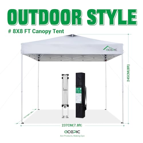 Image of Acepic 8x8 Pop Up Canopy Tent,300D Silver-Coating Top,Pop Up Canopy Tent Instant Portable Shelter with Carry Bag, 8 Stakes