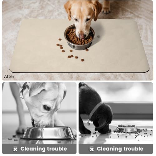 Napfunterlage Hund Hundenapf-Unterlage Hunde-Futtermatte Große Katzematte für Futter- und Wassernäpfe Hunde-Fütterungsmatte rutschfeste Katzen-Futtermatte Fleckenfrei (Beige, 30 x 50 cm)