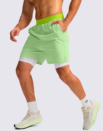 Soothfeel Shorts de corrida masculino 2 em 1 com 4 bolsos, 12,7 cm, secagem rápida, academia, treino