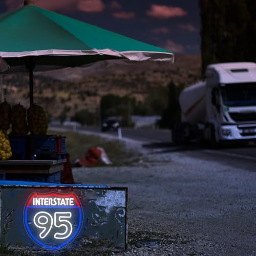 Image of Garage Neon Sign for Wall Decor Route 95 Road Neon Light for Man Cave LED Dimmable Route Sign for Garage Car Shop Bedroom Game Room Bar Decor Birthday Gifts for Men Boys Art Size13.1 * 13.1(WZCP021)
