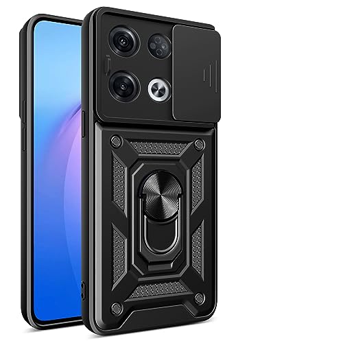 Kukoufey Compatible with Oppo Reno 8 Pro 5G Bracket Shell,with Slide Camera Lens Cover Compatible with Oppo Reno8 Pro 5G CPH2357 / Reno8 Pro+ 5G Case Black
