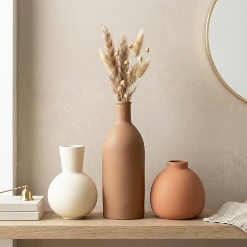 Juego de jarrones de cerámica ideal para renovar rincones vacíos con estilo boho neutral 7