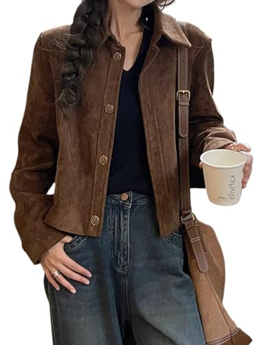 RICHTRUE Suede Bomber Jacket Y2k Faux Leather Outerwear