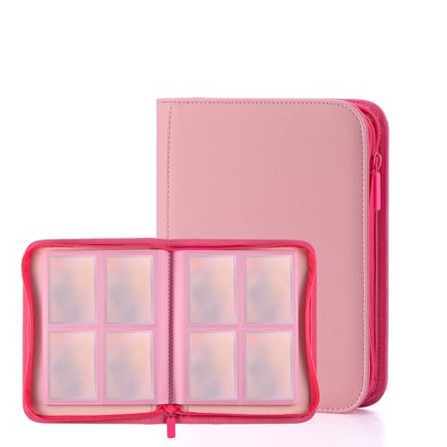Pink Card Binder 4 Pocket Trading Card Binder with Zipper Holds 160 Cards