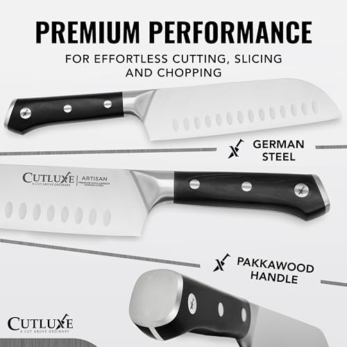Cutluxe Santoku Knife Set – 7" Chopping Knife and 5" Vegetable Knife – Multipurpose Kitchen Knives – High Carbon German Steel, Full Tang & Ergonomic Handle Design – Artisan Series by Cutluxe - Image 2