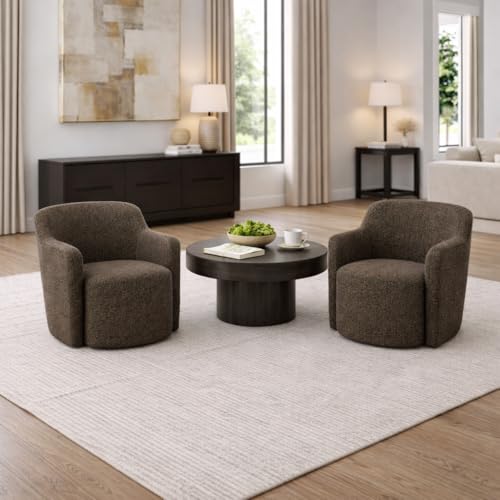 Image of HomePop 360 Barrel Back Swivel Chair - Dark Brown Boucle