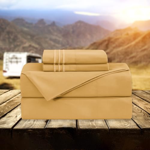 Image of Elegant Comfort Luxury 1500 Premium Hotel Quality Microfiber 4-Piece Sheet Set - Wrinkle Resistant, All Around Elastic Fitted Sheet, Deep Pocket up to 16 inch, RV Short Queen, Gold