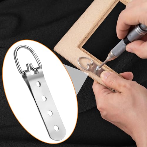 Image of 6 Pcs Picture Hanger, D Rings Heavy Duty, D Ring Picture Hangers with 24 Pcs Screws, Picture Hanging Hooks for Clock, Mirror, Paintings (Sliver, 4 Holes)