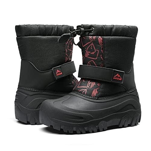 Nortiv 8 Kids Snow Boots Boy's Girl's Classic Waterpproof Cold Weather Booties Hiking Outdoor Shoes Snsb221K Black/Red 1 Little Kid #TOP1