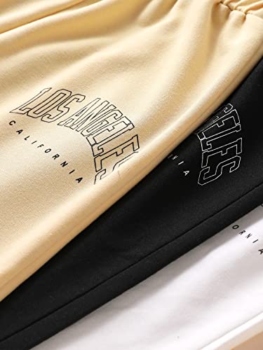 Floerns Girls 3 Pcs Letter Graphic Print Elastic Waist Sweatpants Jogger Pants Black White Multi 160 #TOP3